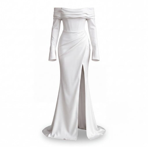 Robes de mariée longues pour femmes avec épaules dénudées et manches longues, fente haute et lacets au dos, blanches avec traîne