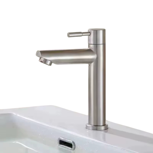 Robinet de lavabo en acier inoxydable 17 x 12 cm Robinet simple pour eau froide Robinet moderne à commande par levier pour cuisine et salle de bain