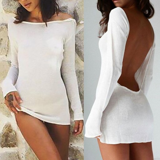 Rochie albă pentru femei, cu spatele gol