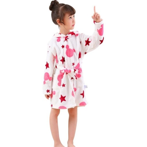 Rochie de baie unisex din fleece cu legare cu siret din poliester alb cu Mickey Mouse și stele