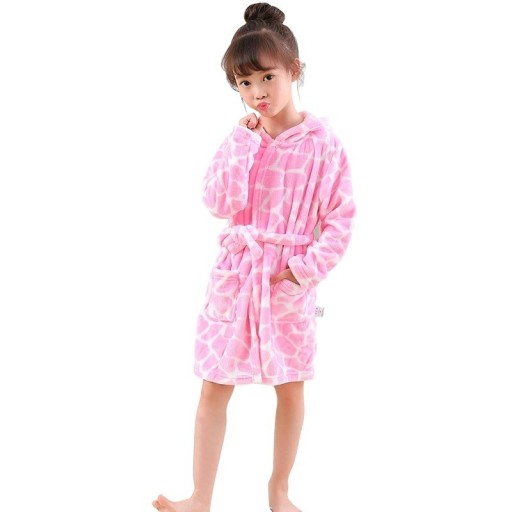 Rochie de baie unisex din fleece cu legare cu șnur din poliester alb cu puncte roz Rochie moale și călduroasă pentru copii