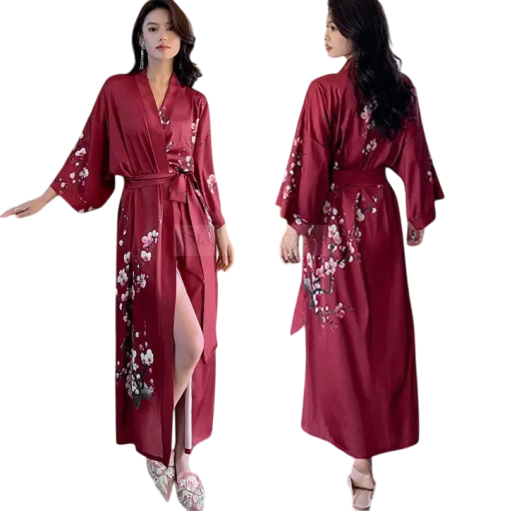 Rochie de casă pentru femei, mărime universală, cu model floral, legare în jurul taliei, rochie ușoară din mătase artificială și poliester, elegantă rochie de casă