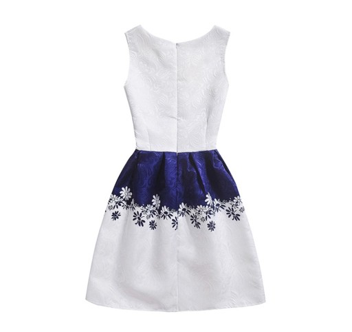 Rochie de fată cu flori - Albastru-alb