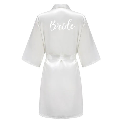 Rochie de mireasă albă din satin artificial Rochie elegantă ușoară cu legare și inscripția BRIDE Îmbrăcăminte delicată și confortabilă pentru mireasă