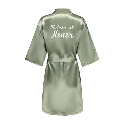 Rochie de noapte verde din mătase artificială Elegantă rochie de noapte ușoară cu legare și inscripția MATRON OF HONOR Îmbrăcăminte stilată pentru domnița de onoare