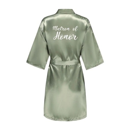 Rochie de noapte verde din mătase artificială Elegantă rochie de noapte ușoară cu legare și inscripția MATRON OF HONOR Îmbrăcăminte stilată pentru domnița de onoare