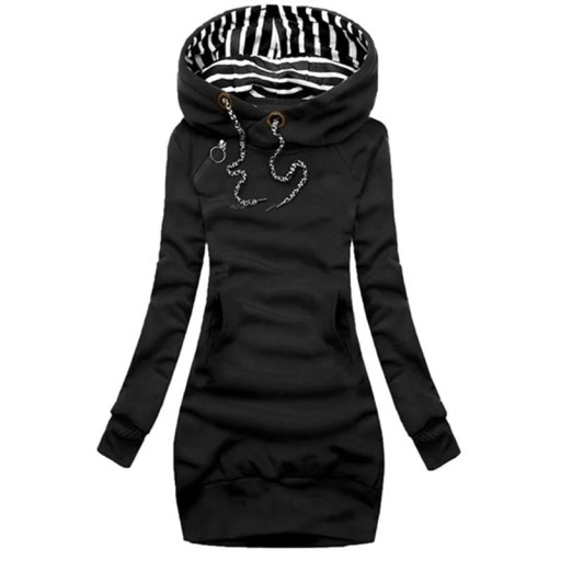 Rochie hanorac cu glugă și buzunar cangur Mâneci lungi Snur Rochie casual de culoare uni Potrivire confortabilă Stil casual