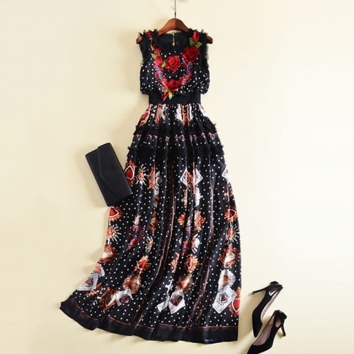 Rochie maxi neagra cu broderie
