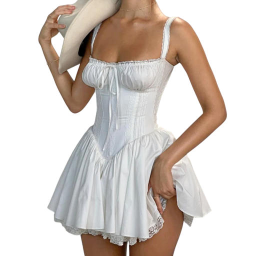 Rochie mini cu croială corset și bordură din dantelă Stil vintage elegant Cupe mulate Cu șnur cu șnur între sâni Rochie de damă