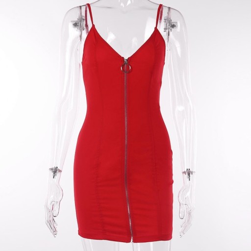 Rochie roșie pentru femei, cu fermoar
