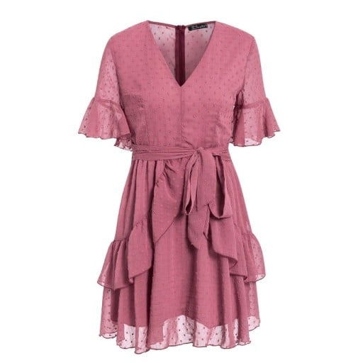 Rochie roz pentru femei cu volane