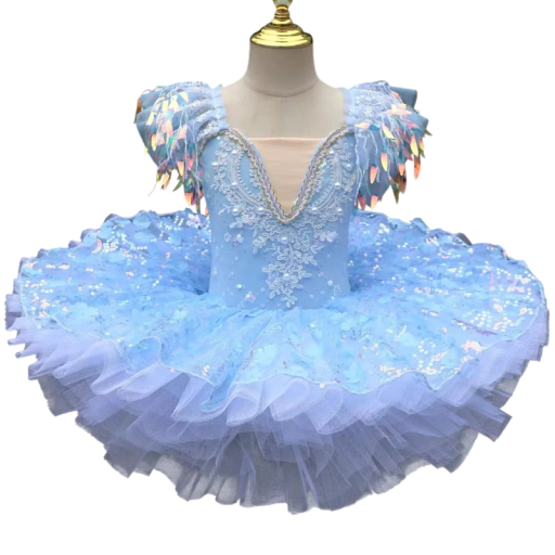 Rochii de balet pentru copii cu paiete și bretele din pene, fustă din tul, poliester și elastan, costum de dans pentru fete la spectacole