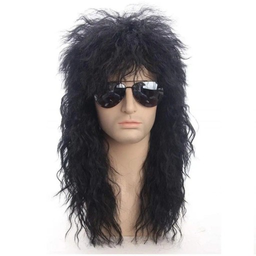 Rockstar perucă anii 70 și 80 blond punk cu volum lung mullet perucă sintetică cosplay pentru bărbați petrecere Halloween cu bonetă gratuită