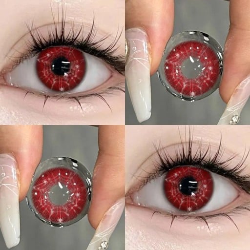 Ročné farebné kontaktné šošovky s dioptriami -4.75 v anime štýle s bielou pavučinou kontrastný vzor dekoratívne šošovky pre cosplay a stylizáciu očí