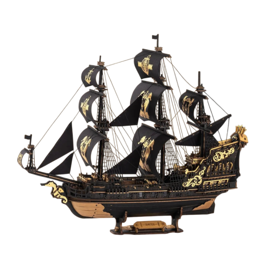 ROKR Mořský koník 47 × 18 × 39 cm 3D dřevěná stavebnice plachetnice 603 dílků Elegantní model se třemi stěžni a plátěnými plachtami bez lepidla