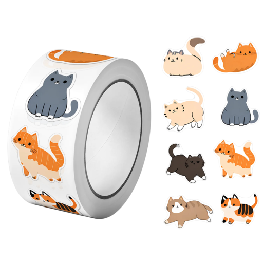 Role roztomilých samolepek s kočkami 500 ks 2,54 cm barevné nálepky s motivem koček na sešity dárky dekoraci diáře