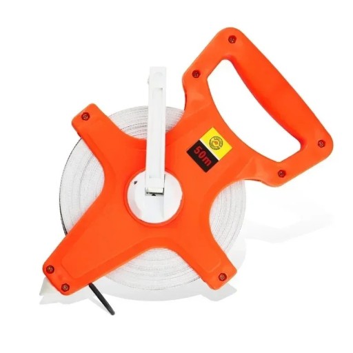 Rollmeter mit Handkurbel 50 m offenes Gehäuse aus Kunststoff orange zur Messung von Grundstücken, Bauwerken und Außenflächen