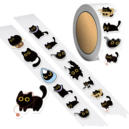 Rollo de pegatinas con gato motivos adorables 2,5x2 cm 500 uds para decoración de agenda, cuaderno, notebook, regalos y envoltorios
