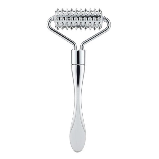 Rolo de massagem facial metálico com pontas Rolo pontiagudo para contornos do rosto Acessório de massagem em aço inoxidável para melhorar a circulação facial 12 x 5,27 cm
