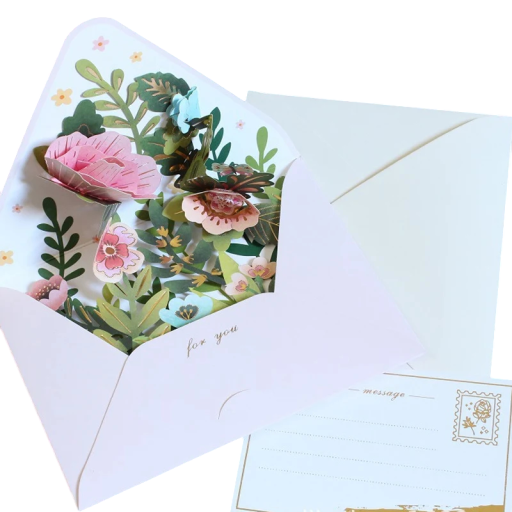 Romantic 3D floral card with envelope Birthday and Christmas pop-up greeting card Creative greeting Wedding and party decoration