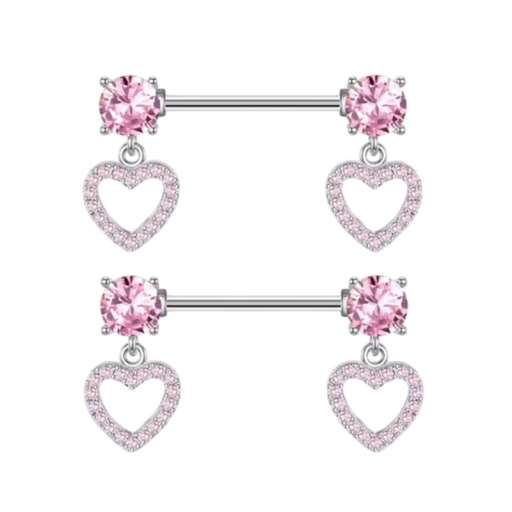 Romantic Pair of Heart Nipple Jewellery Size 1.6 mm Shiny Body Piercing for Women and Girls Delicate Feminine Design