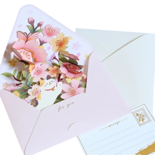 Romantische 3D bloemenkaart met envelop en ansichtkaart Pop-up felicitatiekaart Kleurrijke bloemen Creatieve cadeaukaart Verjaardagen Kerstmis