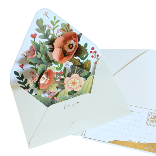 Romantische 3D Blumenkarte mit Umschlag und Postkarte Pop-up Glückwunschkarte Bunte Blumen Kreative Geschenkkarte Geburtstag Weihnachten Hochzeit