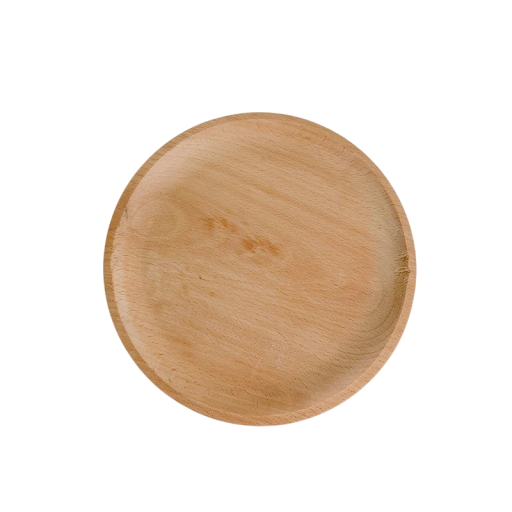 Ronde dessertbord 12 cm van massief hout lichtbruin houten bord voor het serveren van desserts en kleine snacks