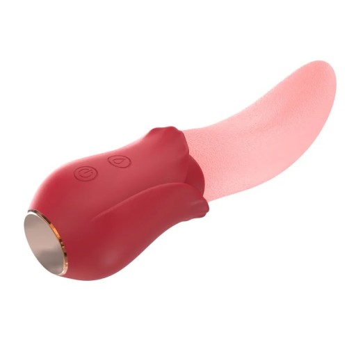 Roosvormige siliconen vibrator met realistische tong die likken simuleert 10 vibratiestanden 14,6x4,4 cm discrete verpakking