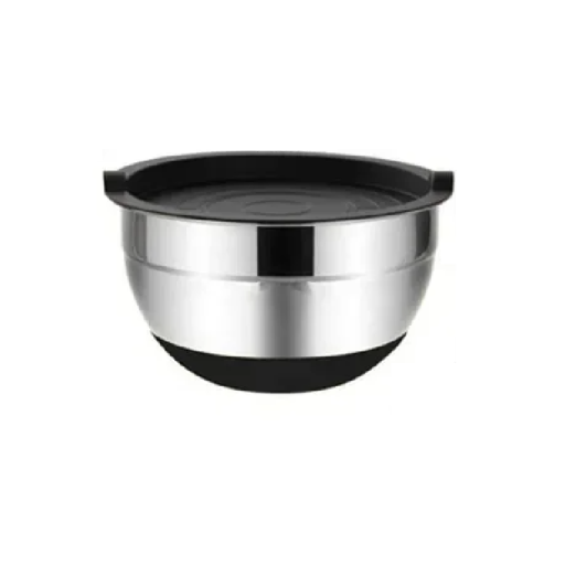 Røreskål i rustfrit stål 14 x 7,2 cm med låg Plastikforsegling Silikone skridsikker bund Køkkengrej Kogeskål
