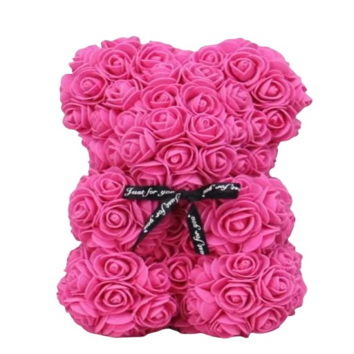 Rosa nallebjörn med svart band gjord av konstgjorda rosor Lyxig blomdekoration Romantisk present Handgjord statyett Alla hjärtans dag dekoration 25 cm