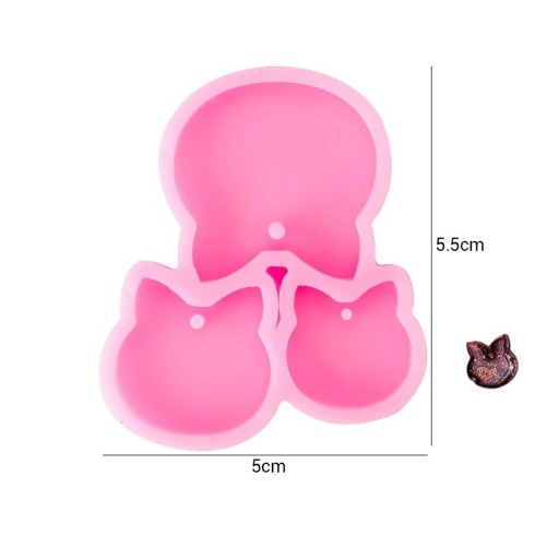 Rosa silikonform med tre katte 5,5 x 5 cm til støbning af harpiks Fremstilling af smykker vedhæng nøgleringe dekorationer