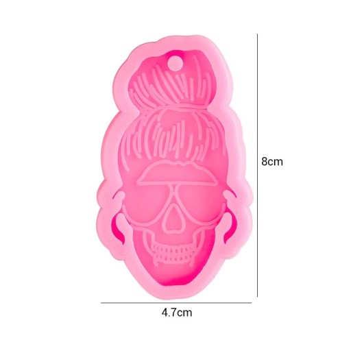 Rosa silikonform skalle 8 cm för harts nyckelringar smycken och kreativa dekorationer
