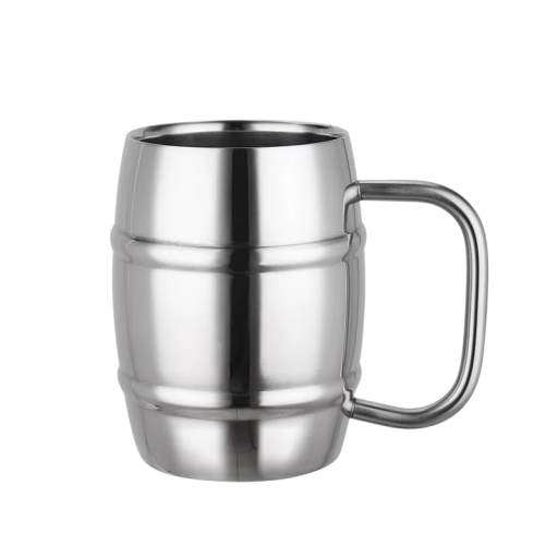 Rostfri mugg fatform med handtag 450 ml 7 × 10 cm av rostfritt stål silver för kaffe te hem kontor resor
