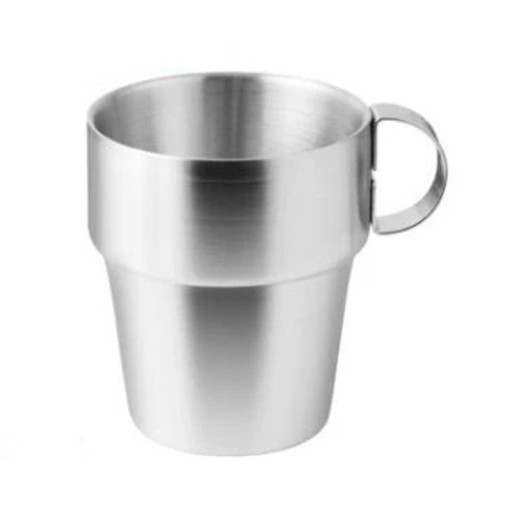 Rostfri mugg med handtag och dubbelvägg 300 ml av rostfritt stål i silverfärg för att dricka kaffe, te och drycker hemma