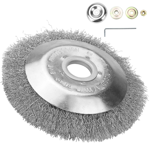 Rotary draadborstel voor onkruid 150 x 30 mm stalen schijf 25 mm opening zilver voor het verwijderen van onkruid en het reinigen van oppervlakken