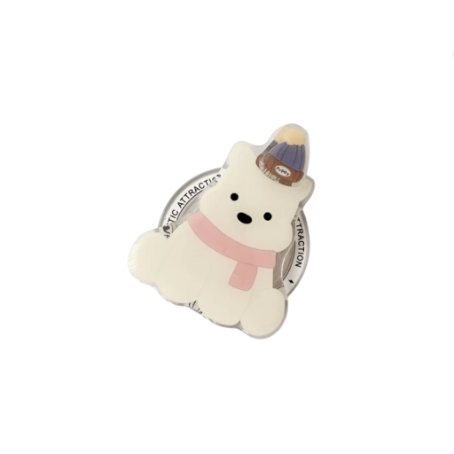Rotating Magnetic Phone Holder for iPhone 15 Pro Plastic Holder with Polar Bear Design 360° Rotating Stand