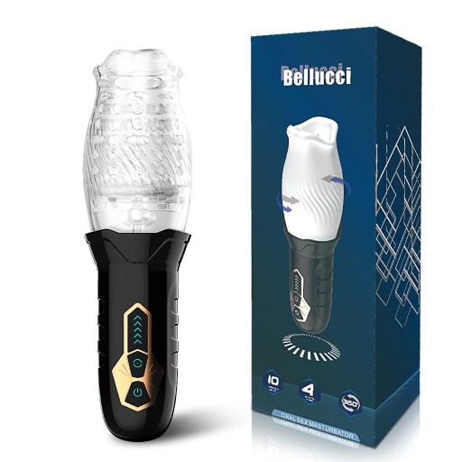 Roterend vibrerend massagezuigapparaat voor mannen met uitsteeksels, 10 stimulatiestanden, transparante waterdichte siliconen kop en discrete verpakking