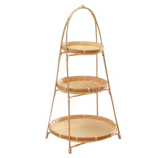 Round Bamboo Woven Basket 45 cm Three-Tier Food Storage Basket Multifunctional Organiser for Kitchen and Home