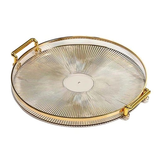 Round Decorative Plastic Tray with Handles 27 cm Length 29.5 cm Tray for Cosmetics in the Bathroom Living Room and for Serving