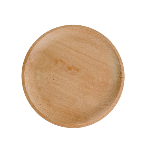 Round Dessert Plate 15 cm Made of Solid Wood Light Brown Wooden Plate for Serving Desserts and Snacks