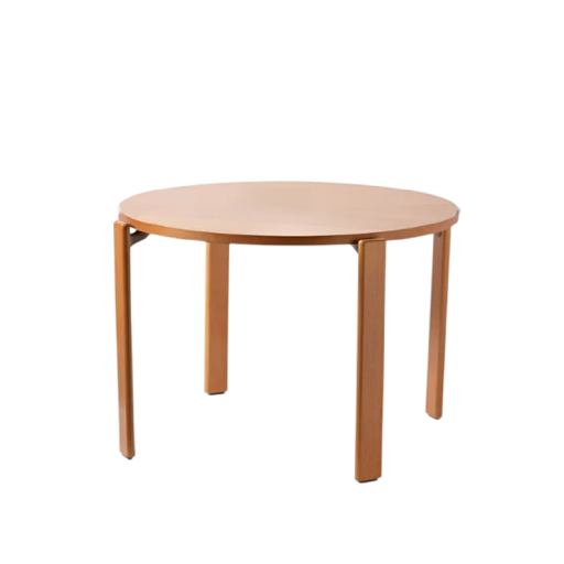 Round Dining Table Diameter of Top 100 cm and Height 74.5 cm Beech and Beech Plywood and Aluminium Natural Wood Shade For Kitchen and Dining Room