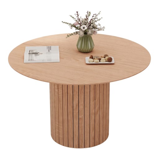 Round Dining Table Lamella Cylindrical Base Diameter 120 cm Solid Wood For 6 People For Dining Room Kitchen and Living Room