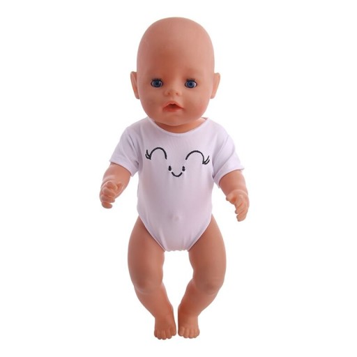 Rövid ujjú body 43 cm-es babák számára Hímzett mosolygó arc Textilruha a baba játékához és öltöztetéséhez