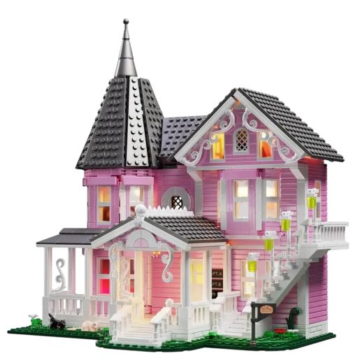 Roze huis bouwpakket 1349 stuks Roze paleis Lichtgevend kasteel voor kinderen 30,5x18,3x31,5 cm Creatief speelgoed Bouwpakket met lichteffecten