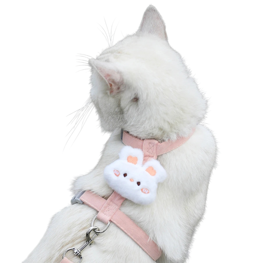 Roze kattenharnas met lijn en pluche konijntje Verstelbare borstomvang en sluiting op de nek Voor volwassen katten met een gewicht van 3-7,5 kg