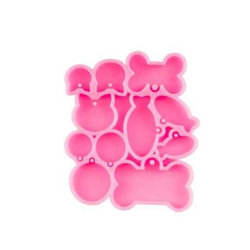 Roze siliconen mal met mix van vormen 11,5 x 9,7 cm vis bot kat ovaal rondjes voor het gieten van hars voor het maken van sleutelhangers
