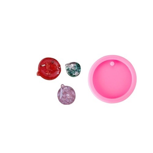 Roze siliconen mal rond hangertje 8,5 cm voor hars productie van hangdecoraties onderzetters sieraden met een opening om op te hangen