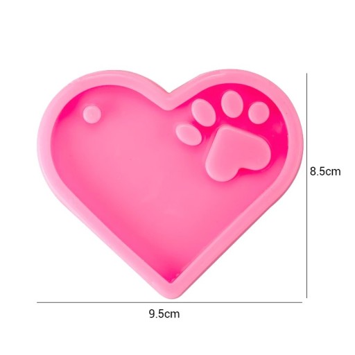 Roze siliconen mal voor hars 9,5 x 8,5 cm Hart met pootafdruk Mal voor sieraden Sleutelhangers Decoraties maken