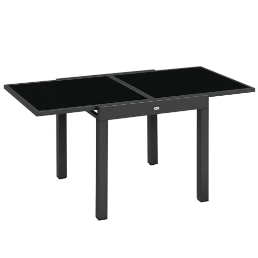 Rozkládací zahradní stůl se skleněnou deskou 80-160 x 80 x 75 cm Hliník a tvrzené sklo Tmavě šedý Pro 4 až 6 osob Na terasu i do zahrady